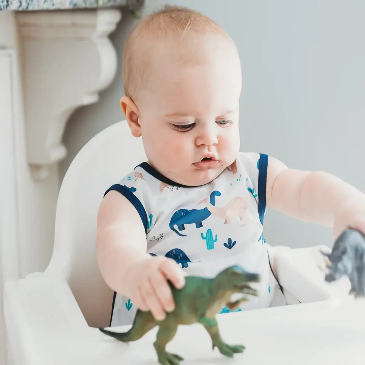BapronBaby® Bapron in Desert Dinos Modern Dinosaur Pattern / Bib + Apron That Safely Ties Around the Body