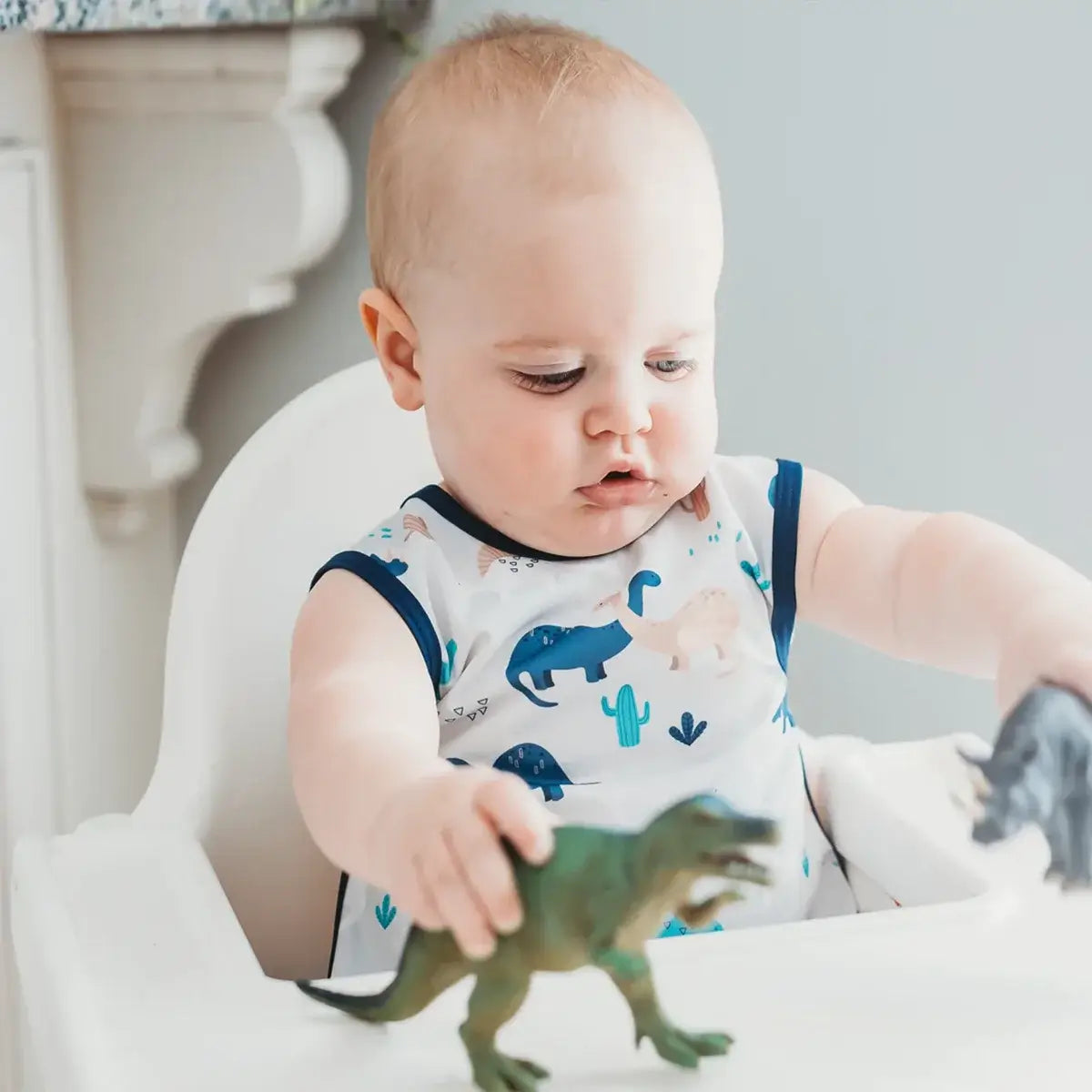 The Mini Mat + Bapron Bundle by ezpz / Indigo + Desert Dinos / Unique Baby Shower Gift Idea