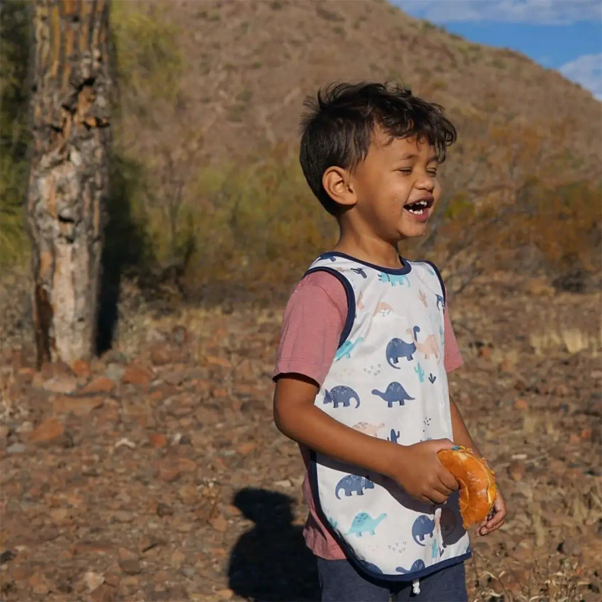 BapronBaby® Bapron in Desert Dinos Modern Dinosaur Pattern / Bib + Apron That Safely Ties Around the Body