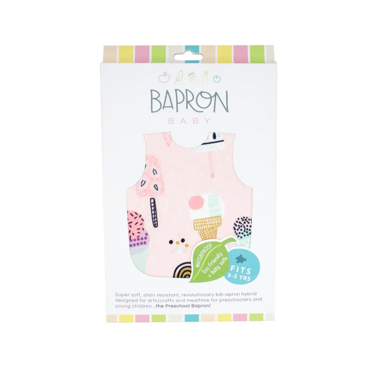 BapronBaby® Bapron in Ice Cream Pattern with Flutter Sleeves / Bib + Apron That Safely Ties Around the Body