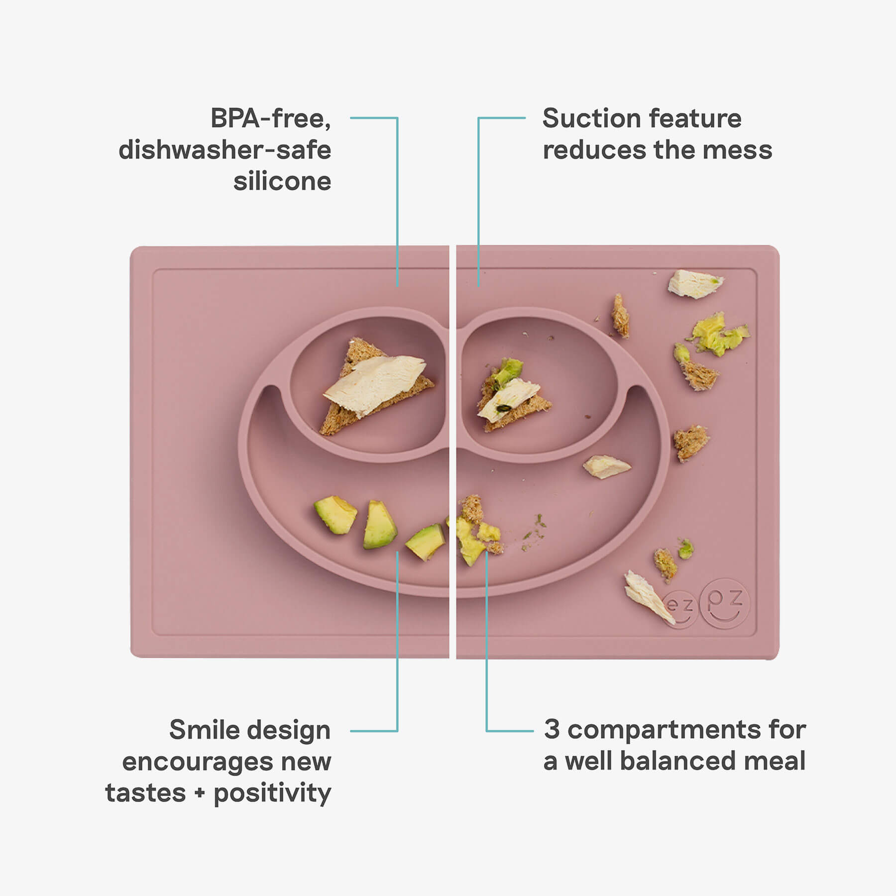Happy Mat in Blush by ezpz / The Original All-In-One Silicone Plates & Placemats that Stick to the Table #color_blush