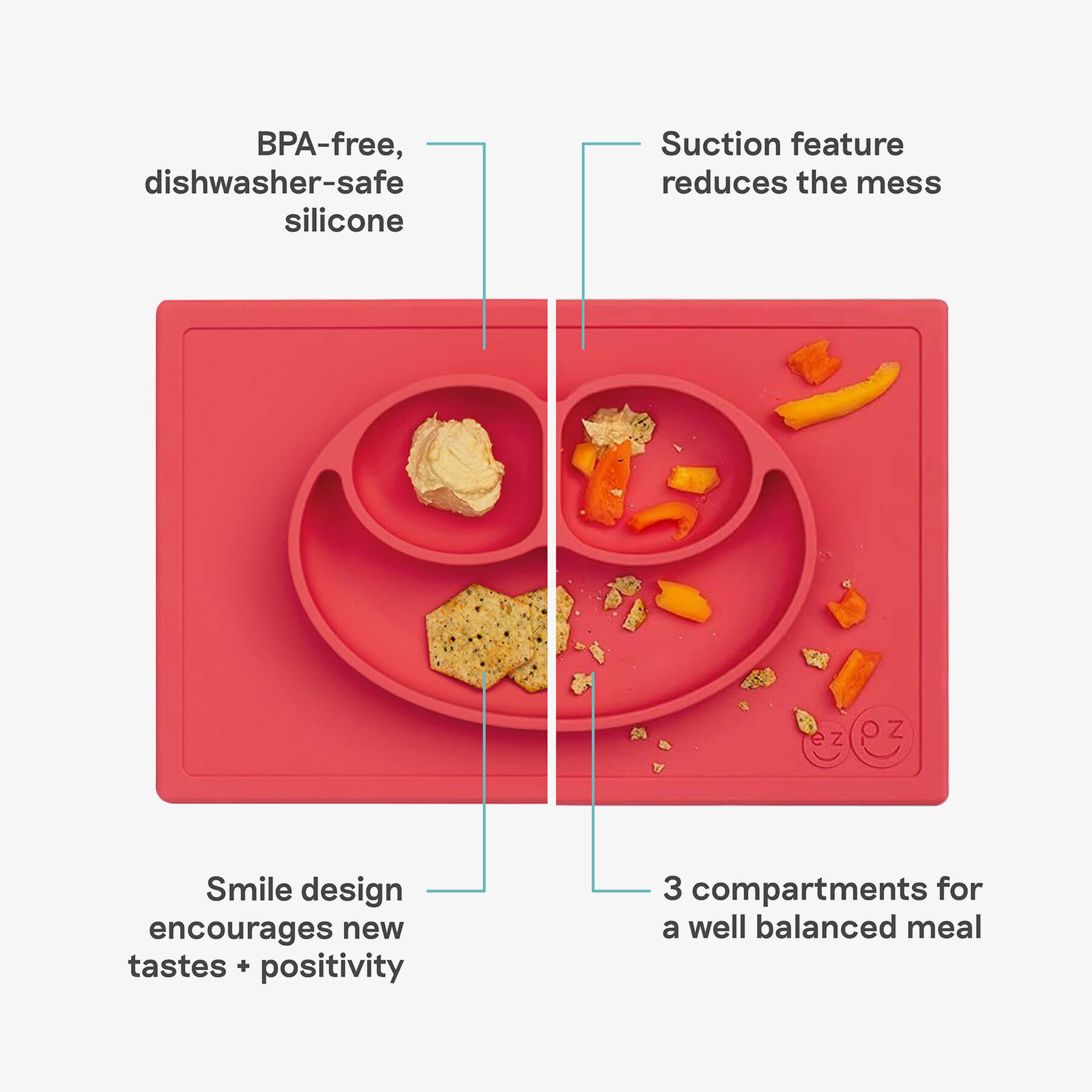 Happy Mat in Coral by ezpz / The Original All-In-One Silicone Plates & Placemats that Stick to the Table