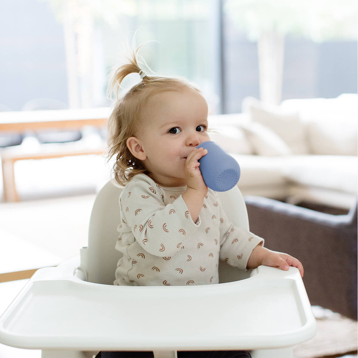 The Mini Cup + Straw in Indigo by ezpz / Silicone Drinking Cup and Straw Training System for Toddlers