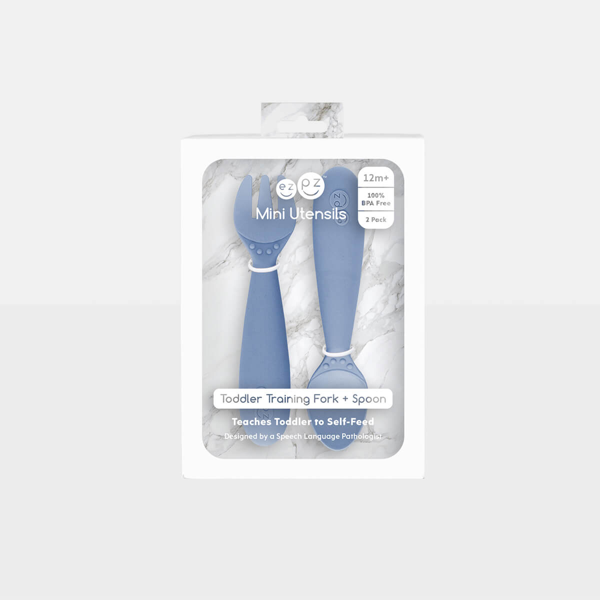 Mini Utensils in Indigo Blue by ezpz / Sensory Silicone Fork & Spoon for Toddlers