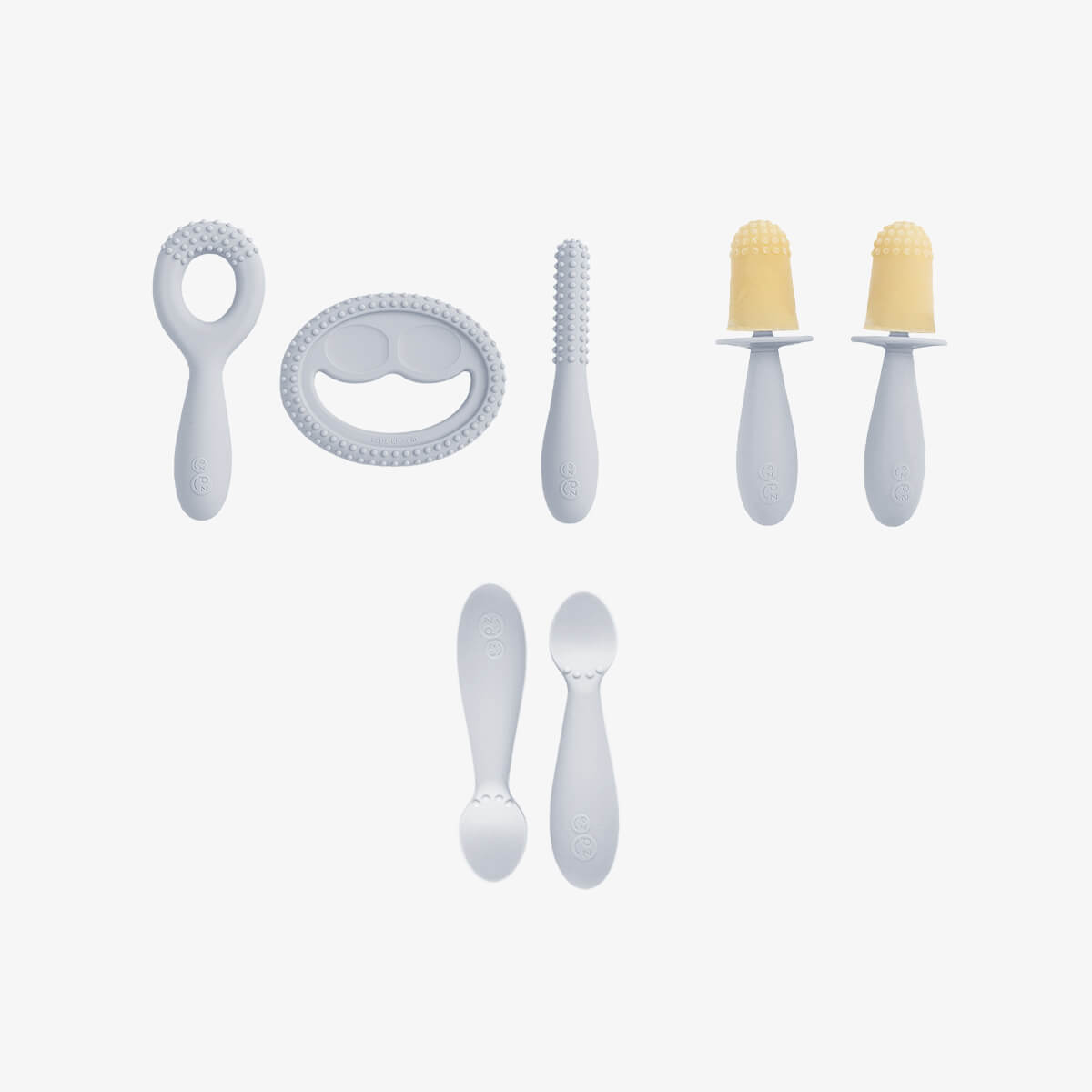 Motor Planning System in Pewter Gray by ezpz / The Motor Planning System includes the Oral Development Tools, Tiny Pops and Tiny Spoons
