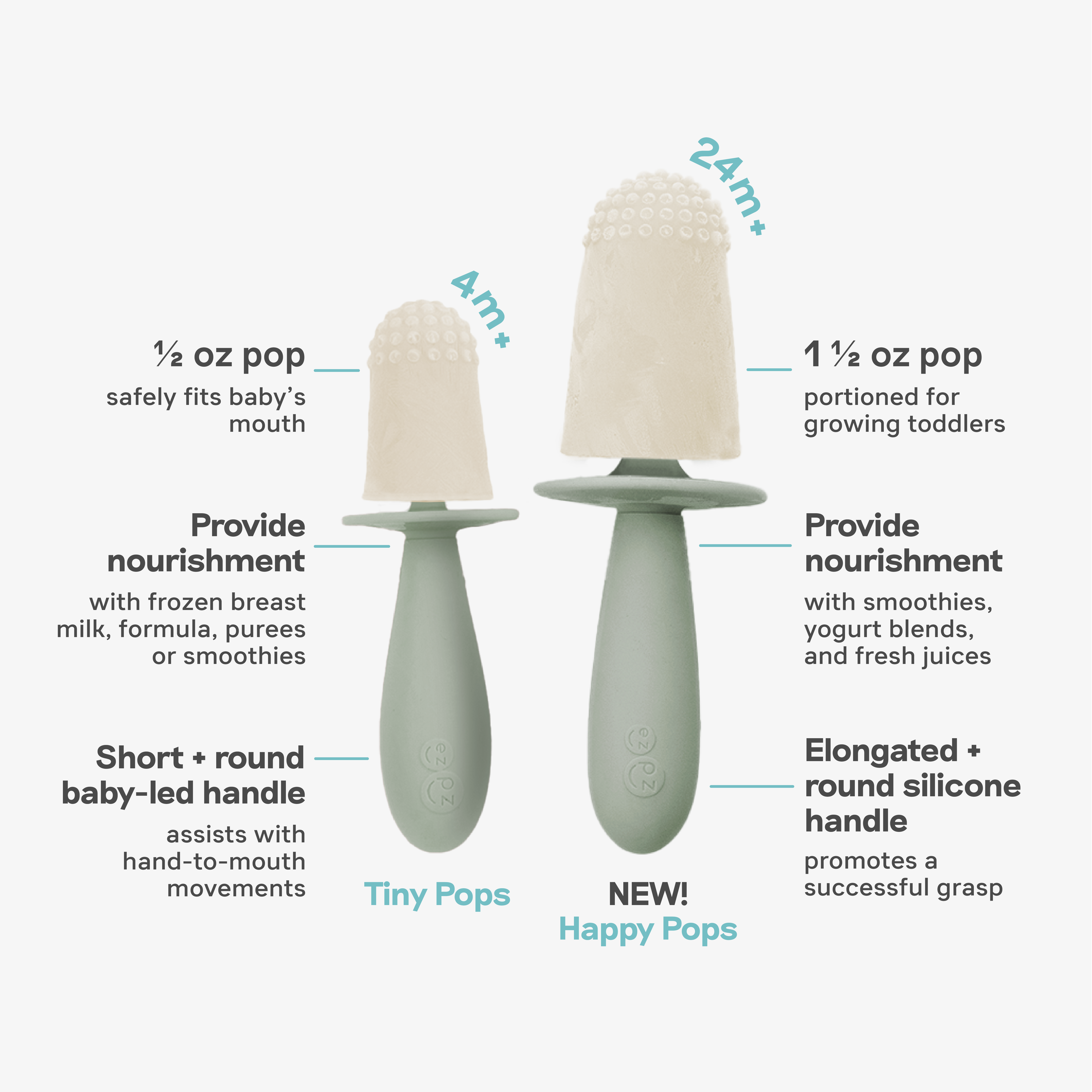 ezpz Tiny Pops and Happy Pops in Sage Green / Silicone Popsicle Bundle