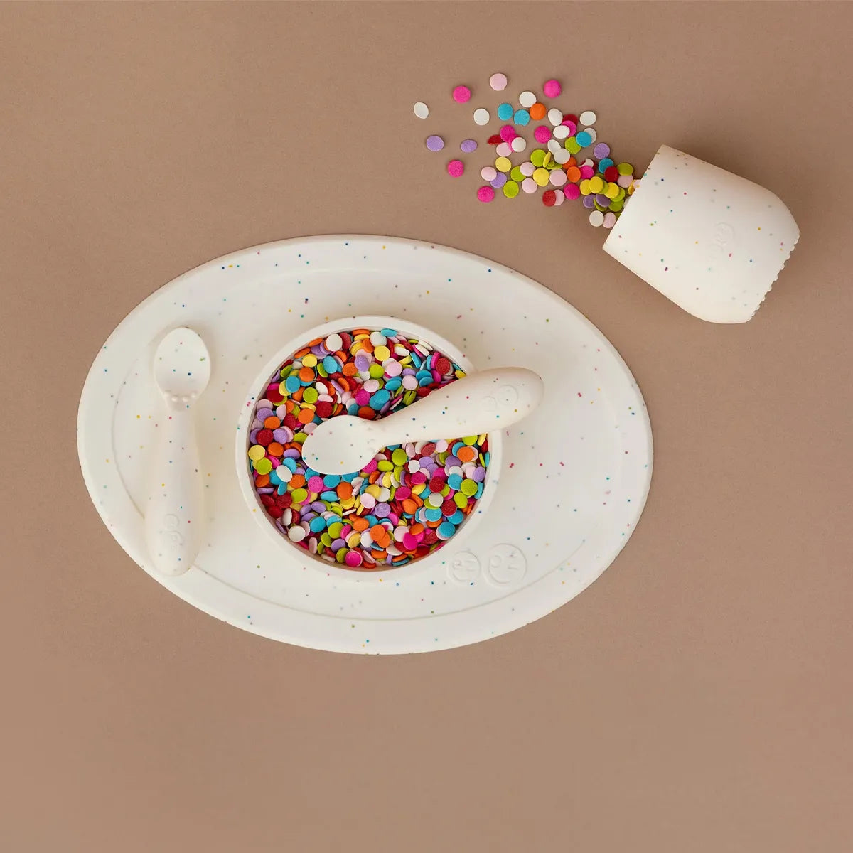 First Foods Set in Limited Edition Confetti Multicolor by ezpz / The Original All-In-One Silicone Plates & Placemats that Stick to the Table
