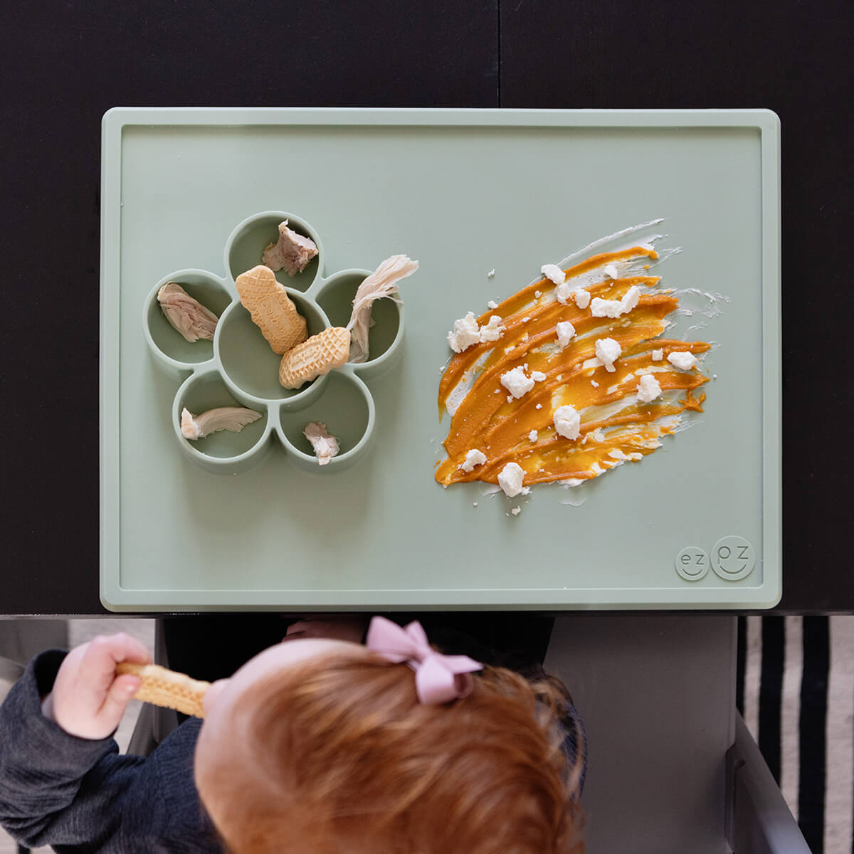 The Play Mat in Sage by ezpz / Large Silicone Craft Plate that Suctions to the Table