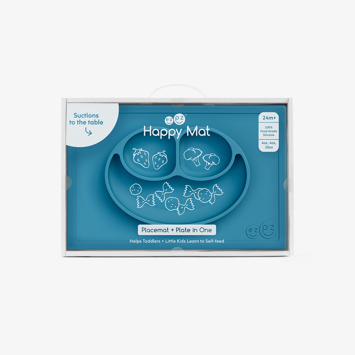 Happy Mat in Blue by ezpz / The Original All-In-One Silicone Plates & Placemats that Stick to the Table