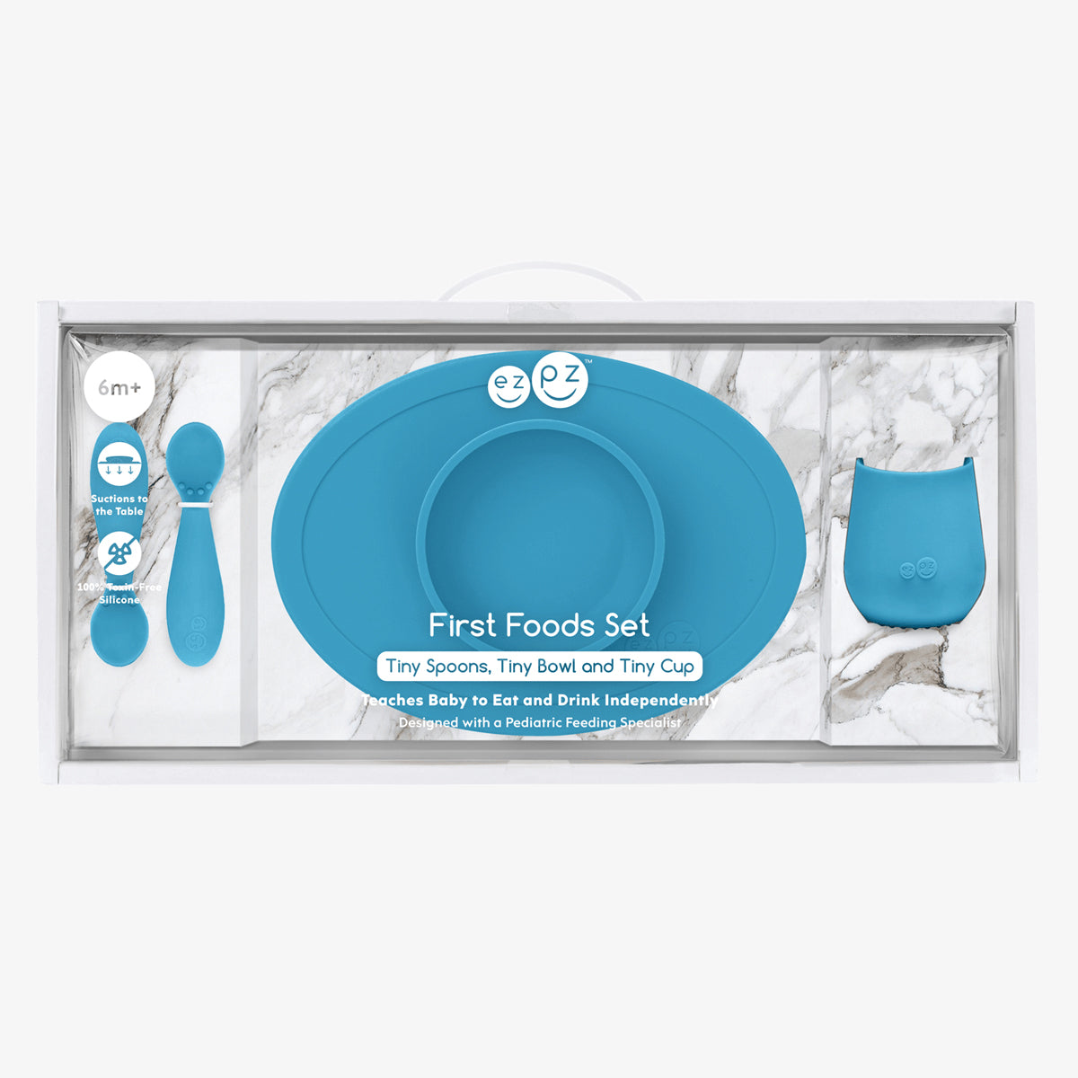First Foods Set in Blue by ezpz / The Original All-In-One Silicone Plates & Placemats that Stick to the Table
