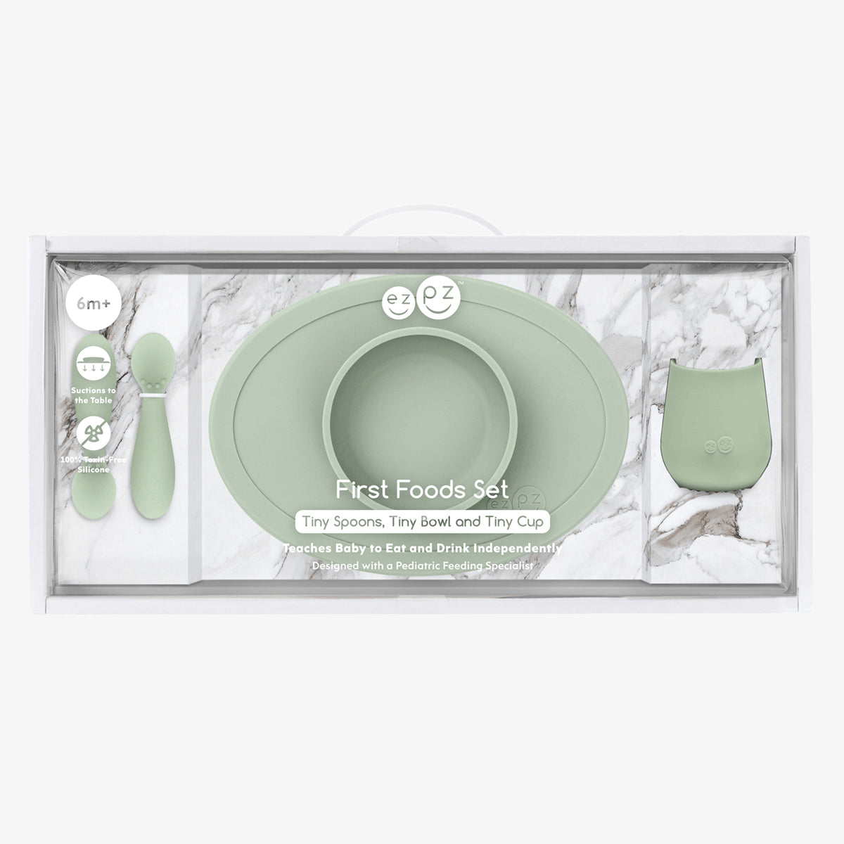 First Foods Set in Sage by ezpz / The Original All-In-One Silicone Plates & Placemats that Stick to the Table