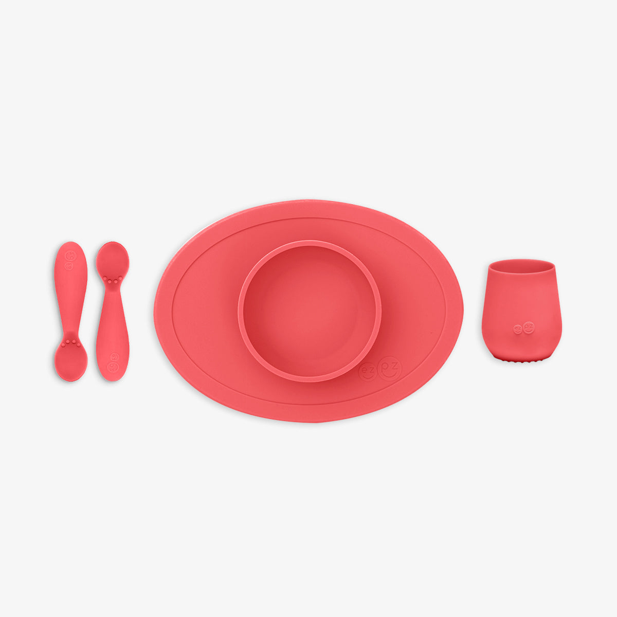 First Foods Set in Coral by ezpz / The Original All-In-One Silicone Plates & Placemats that Stick to the Table