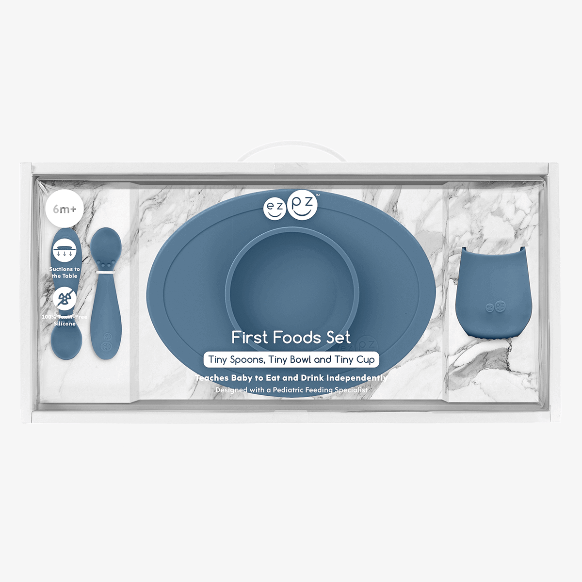 First Foods Set in Indigo by ezpz / The Original All-In-One Silicone Plates & Placemats that Stick to the Table