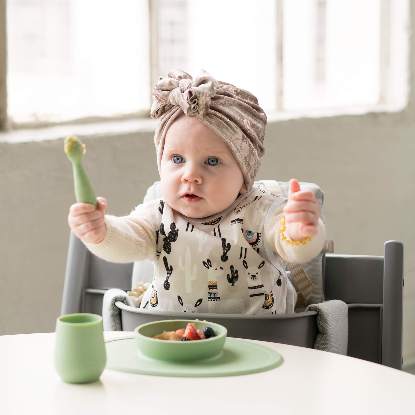 The Tiny Spoon in Sage by ezpz / Small, Sensory Silicone Spoon for Babies