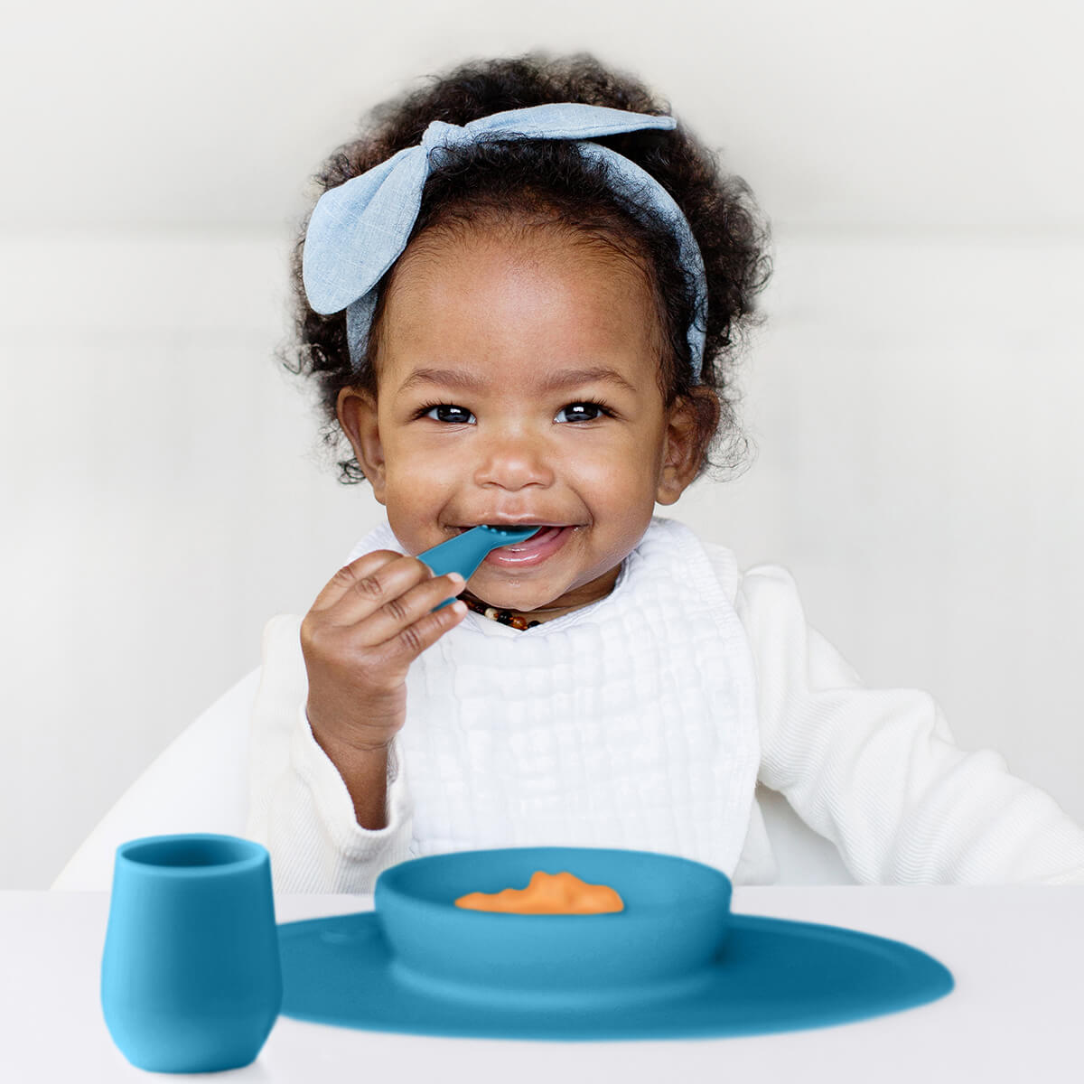 First Foods Set in Blue by ezpz / The Original All-In-One Silicone Plates & Placemats that Stick to the Table