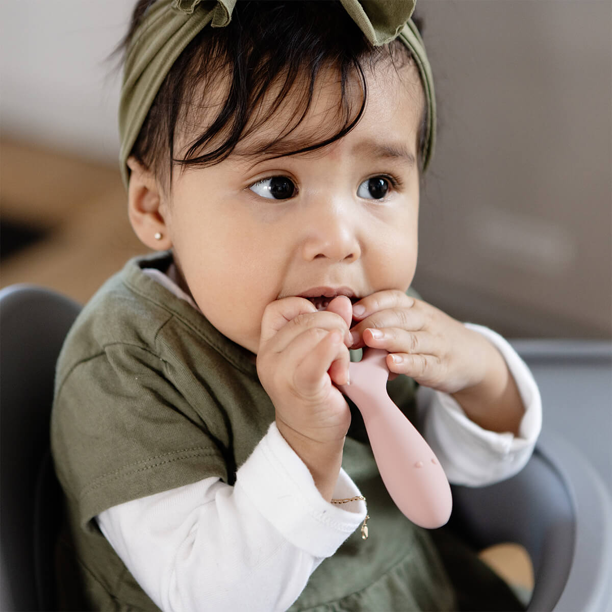 ezpz oral development tools in blush pink / silicone teethers for motor skill development