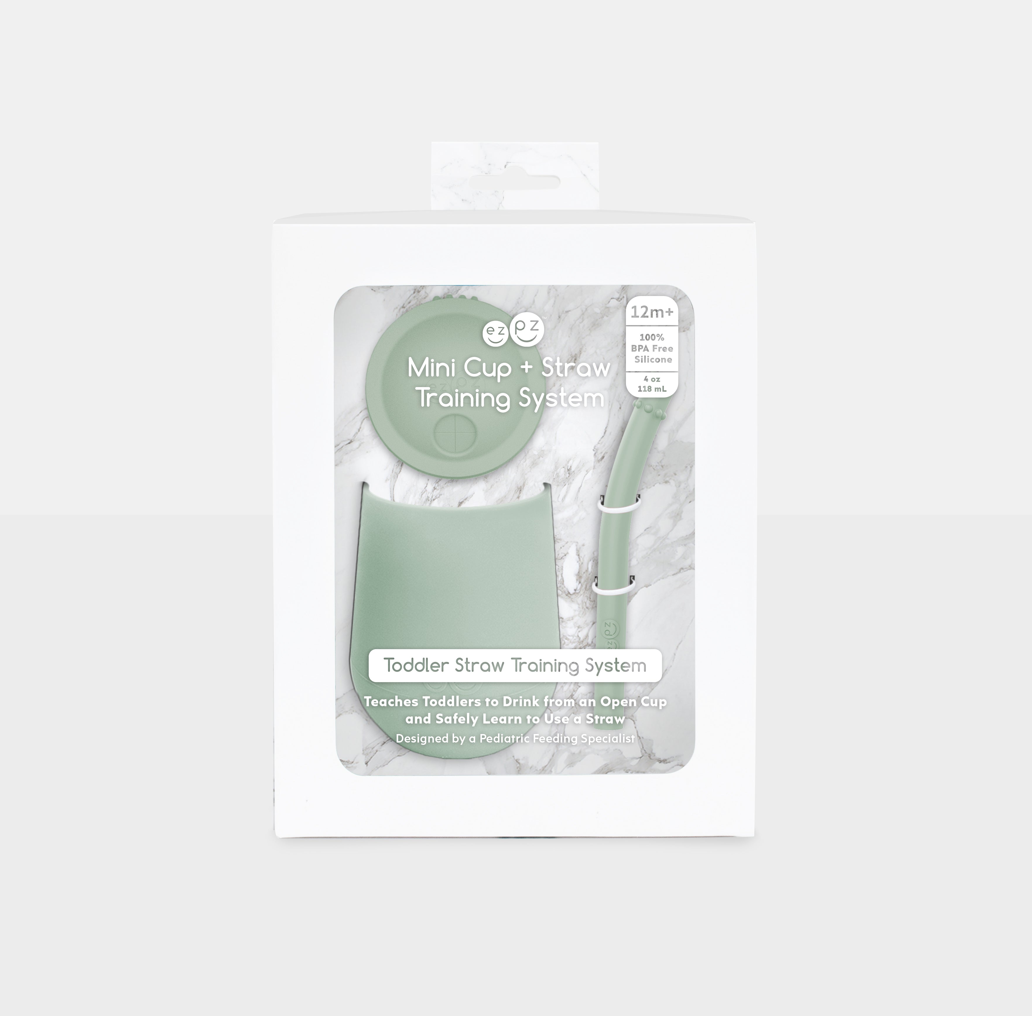The Mini Cup + Straw in Sage by ezpz / Silicone Drinking Cup and Straw Training System for Toddlers #color_sage
