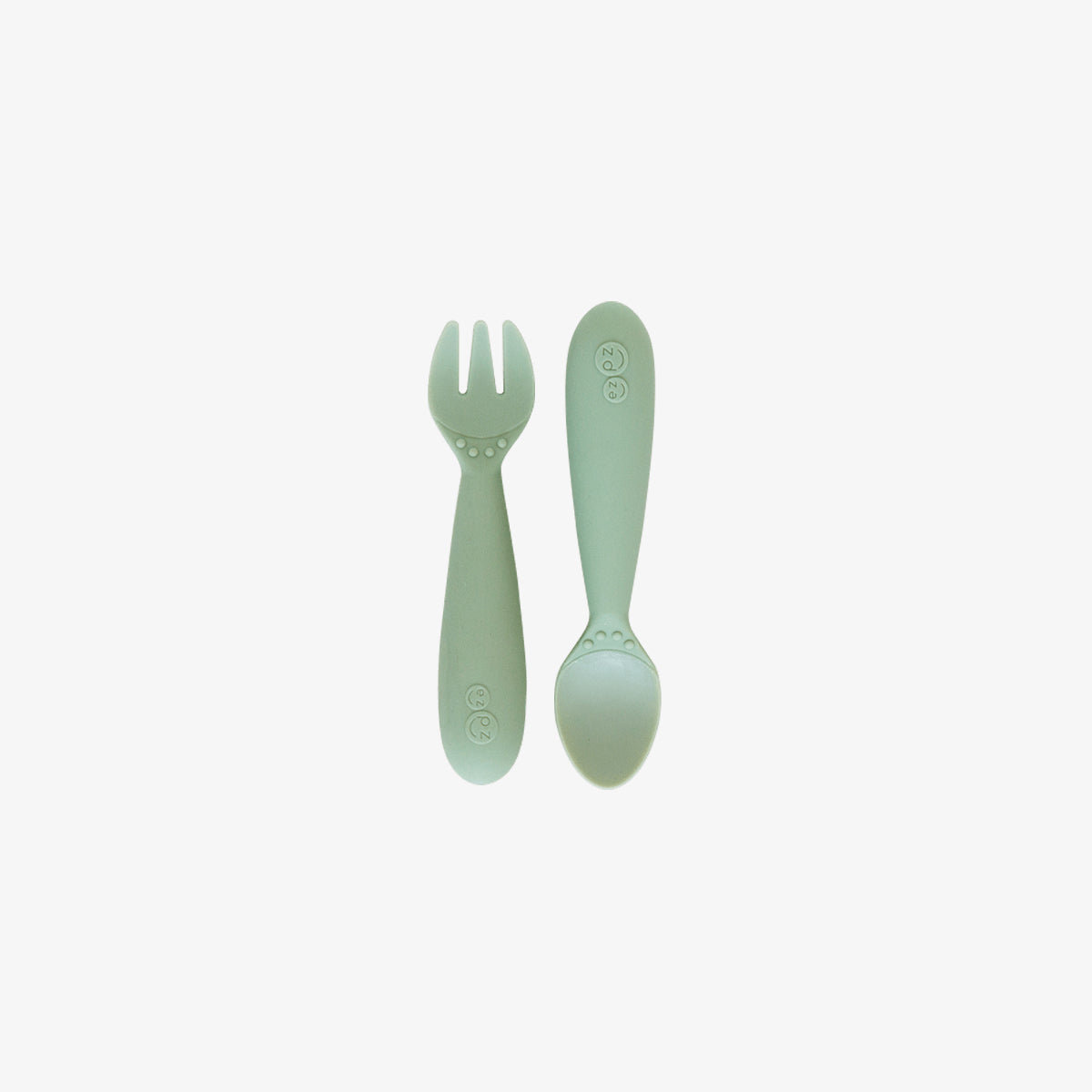 Mini Utensils in Sage Green by ezpz / Sensory Silicone Fork & Spoon for Toddlers