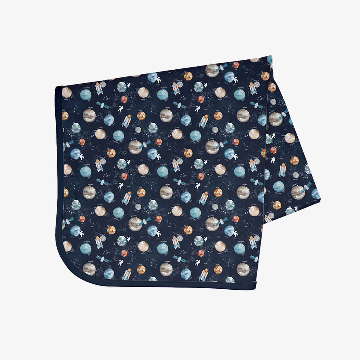 BapronBaby® Splash Mat in Outer Space Astronaut Constellation Planets Pattern / Large Waterproof Pad to Catch Highchair Mess #color_outer-space