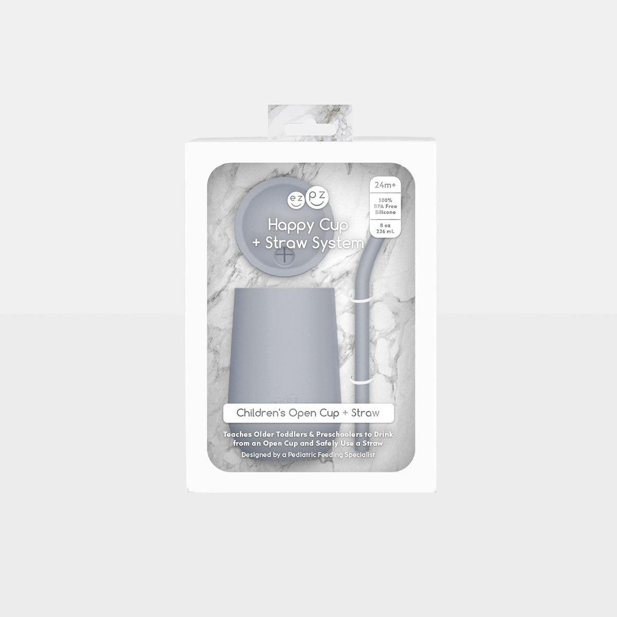 Happy Cup and Straw in Pewter / Silicone Cup with Lid and Straw for Toddlers by ezpz #color_pewter