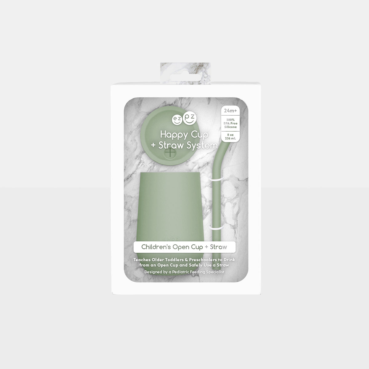 Happy Cup and Straw in Sage / Silicone Cup with Lid and Straw for Toddlers by ezpz