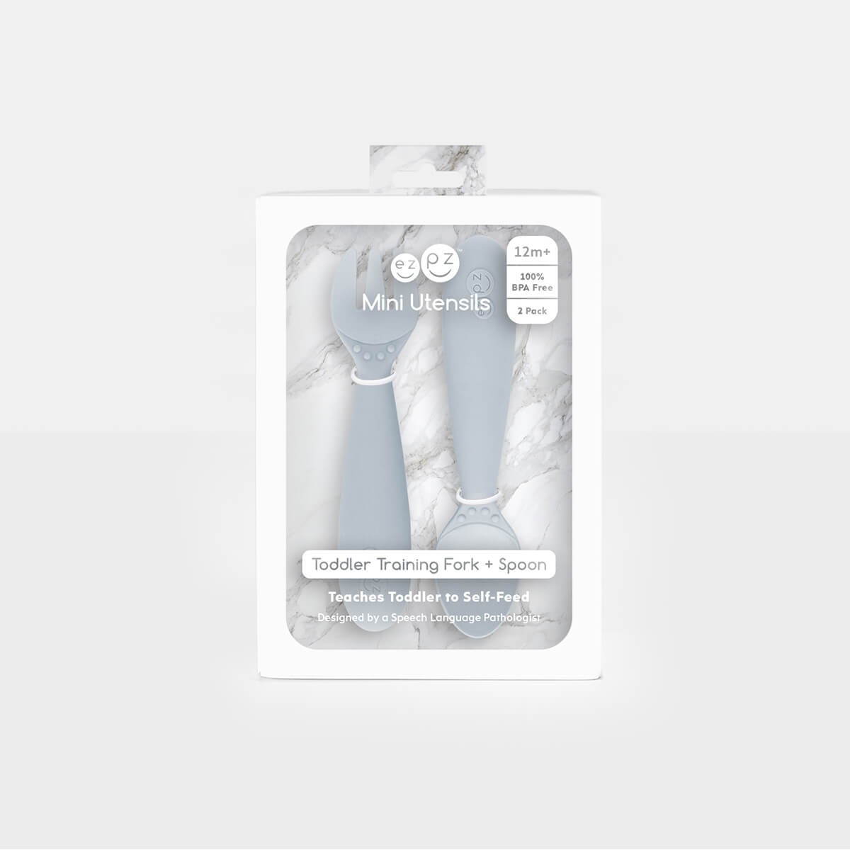 Mini Utensils in Pewter Gray by ezpz / Sensory Silicone Fork & Spoon for Toddlers #color_pewter