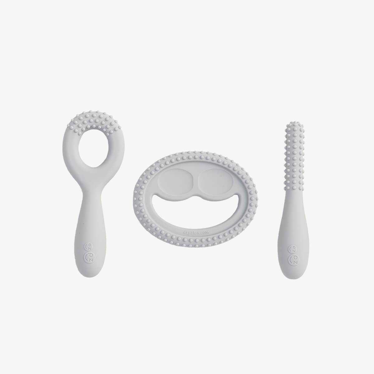ezpz oral development tools in pewter light gray / silicone teethers for motor skill development