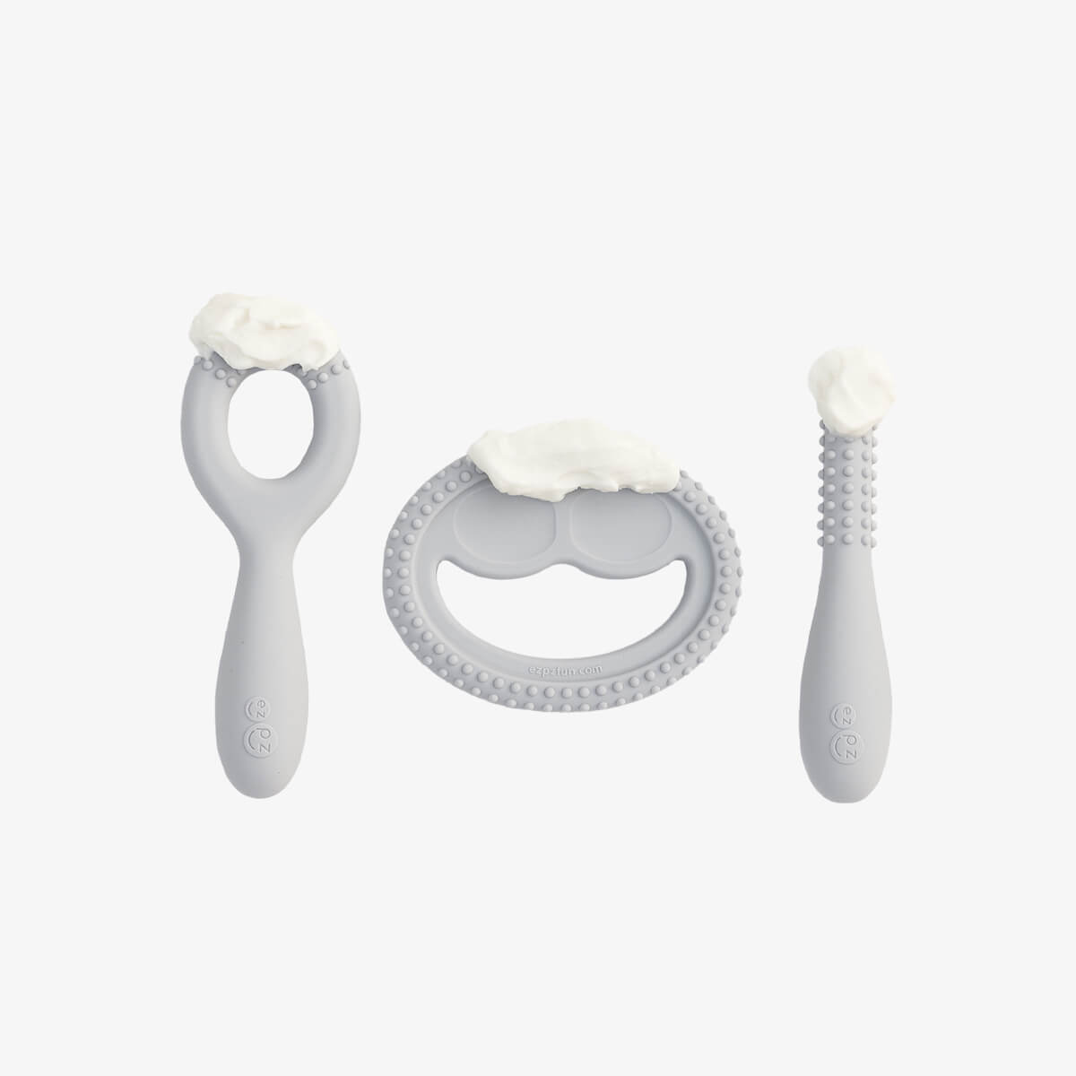 ezpz oral development tools in pewter light gray / silicone teethers for motor skill development