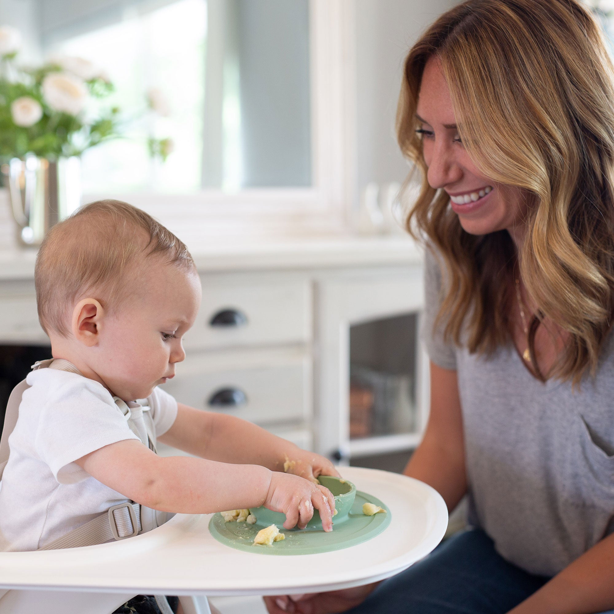 The Tiny Bowl in Sage by ezpz / Silicone Bowl for Babies that Fits on High Chairs