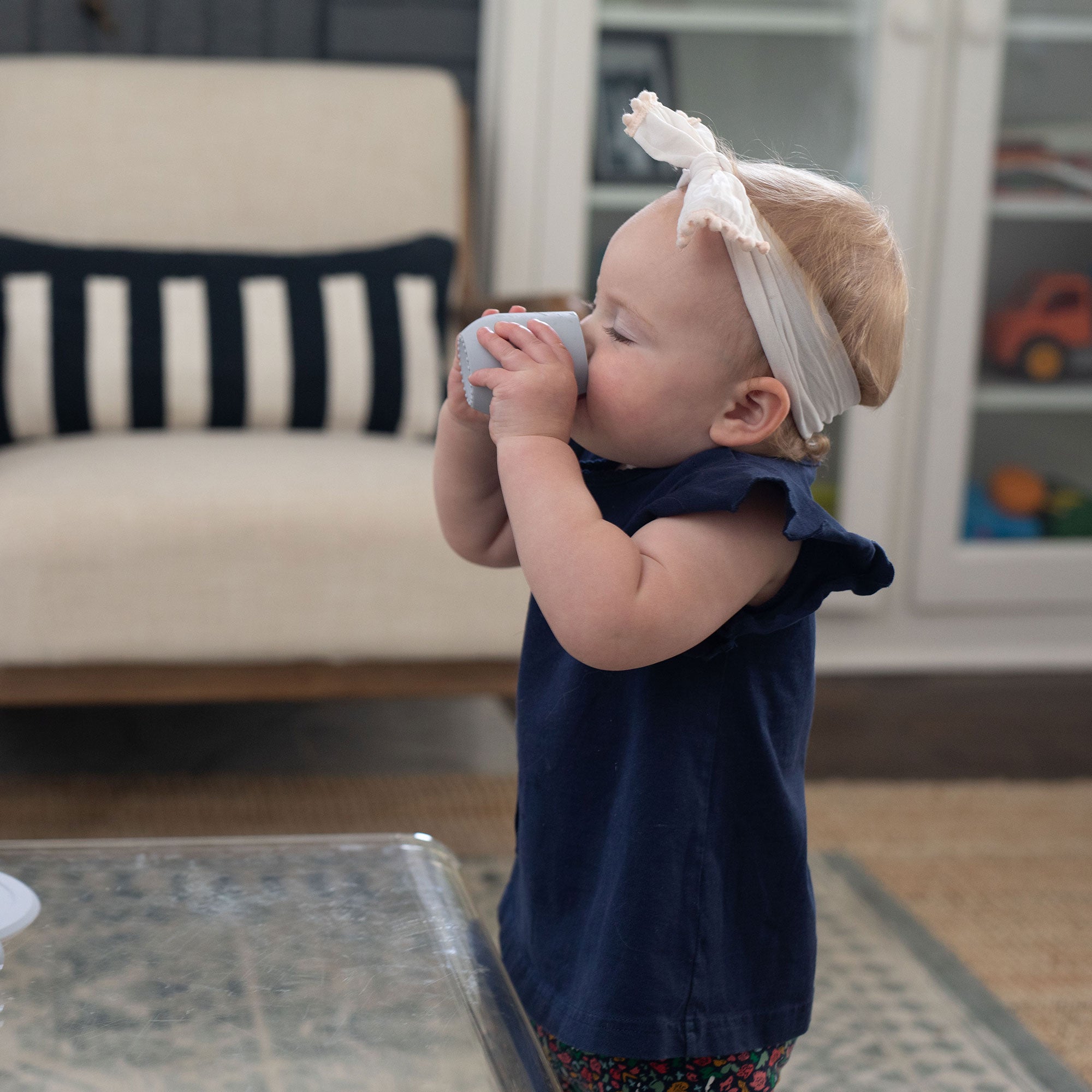 The Tiny Cup in Pewter by ezpz / Open-Top, Silicone Drinking Cup for Babies