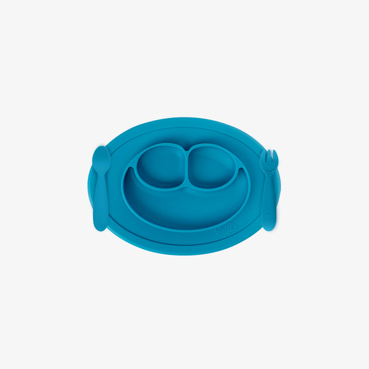 Mini Feeding Set in Blue by ezpz / Silicone Plate, Fork & Spoon for Toddlers