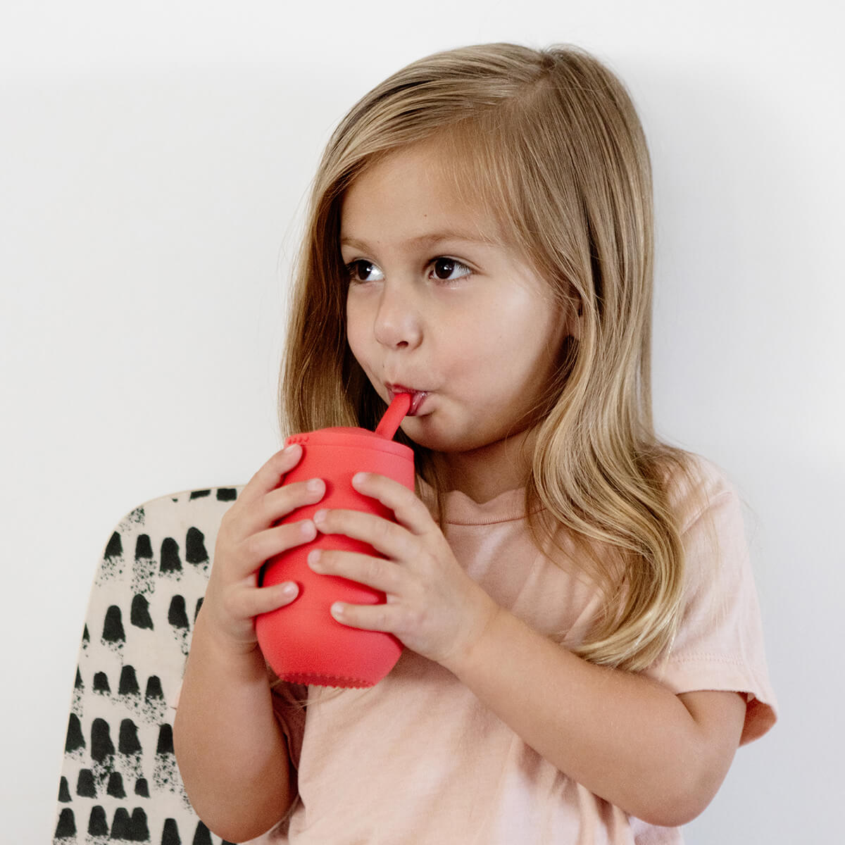 Happy Cup and Straw in Coral / Silicone Cup with Lid and Straw for Toddlers by ezpz