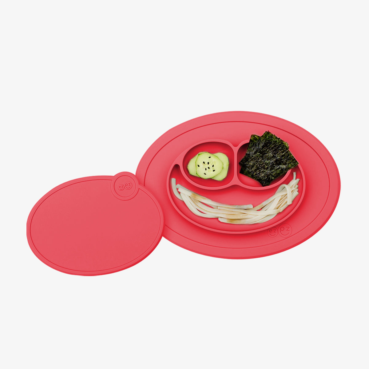 Mini Mat Lid in Coral / Storage Lids for the Mini Mat by ezpz / Silicone Lid for Toddler Plate
