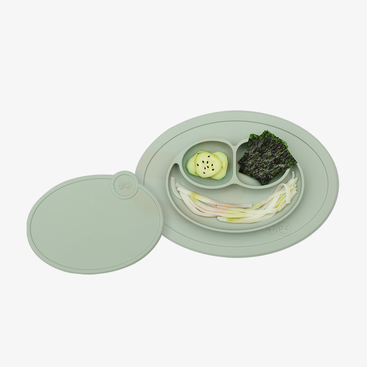 Mini Mat Lid in Sage / Storage Lids for the Mini Mat by ezpz / Silicone Lid for Toddler Plate