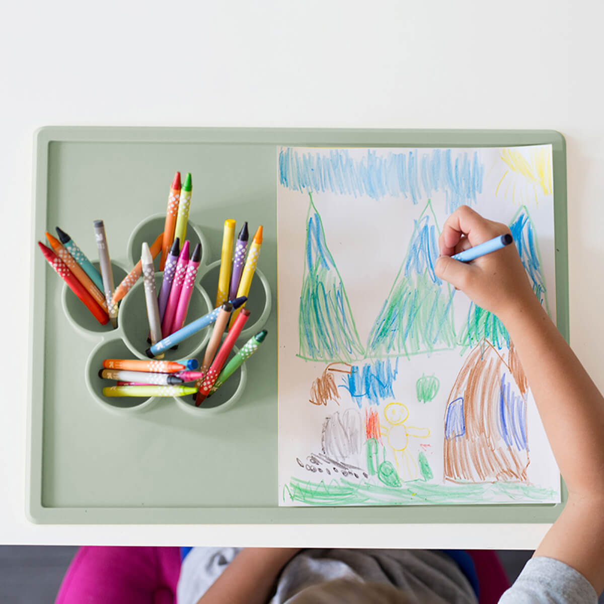 The Play Mat in Sage by ezpz / Large Silicone Craft Plate that Suctions to the Table