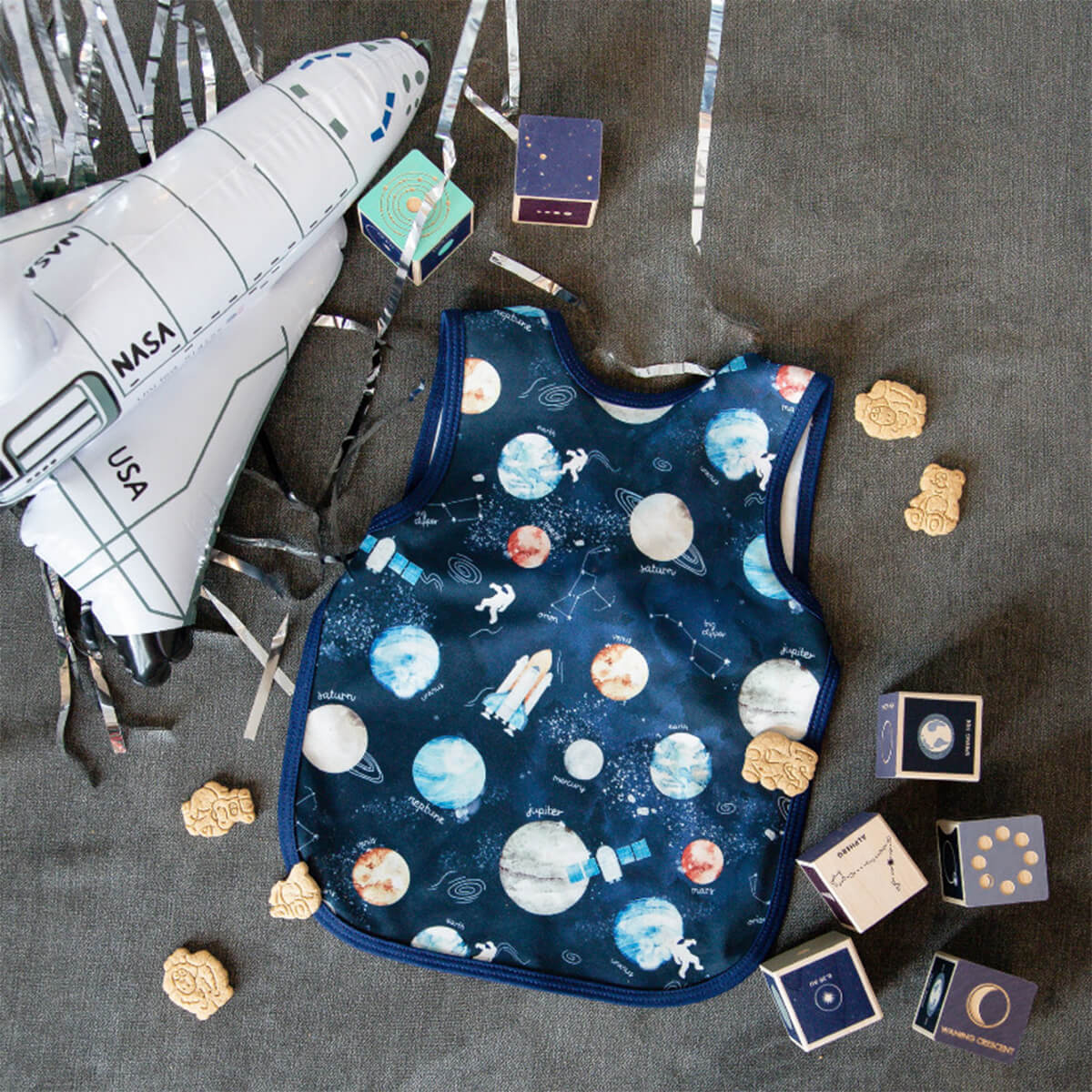 BapronBaby® Bapron in Outer Space Astronaut Planets Satellite Rocket Ship Moon Pattern / Bib + Apron That Safely Ties Around the Body