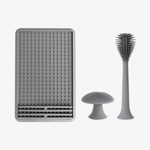 Cleaning Bundle in Gray by ezpz | Silicone Sponge, Bottle Brush & Drying Rack #color_gray