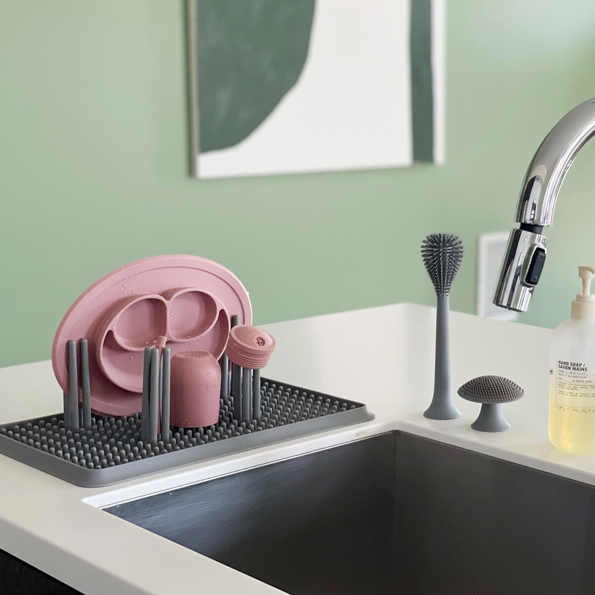 Cleaning Bundle in Gray by ezpz | Silicone Sponge, Bottle Brush & Drying Rack