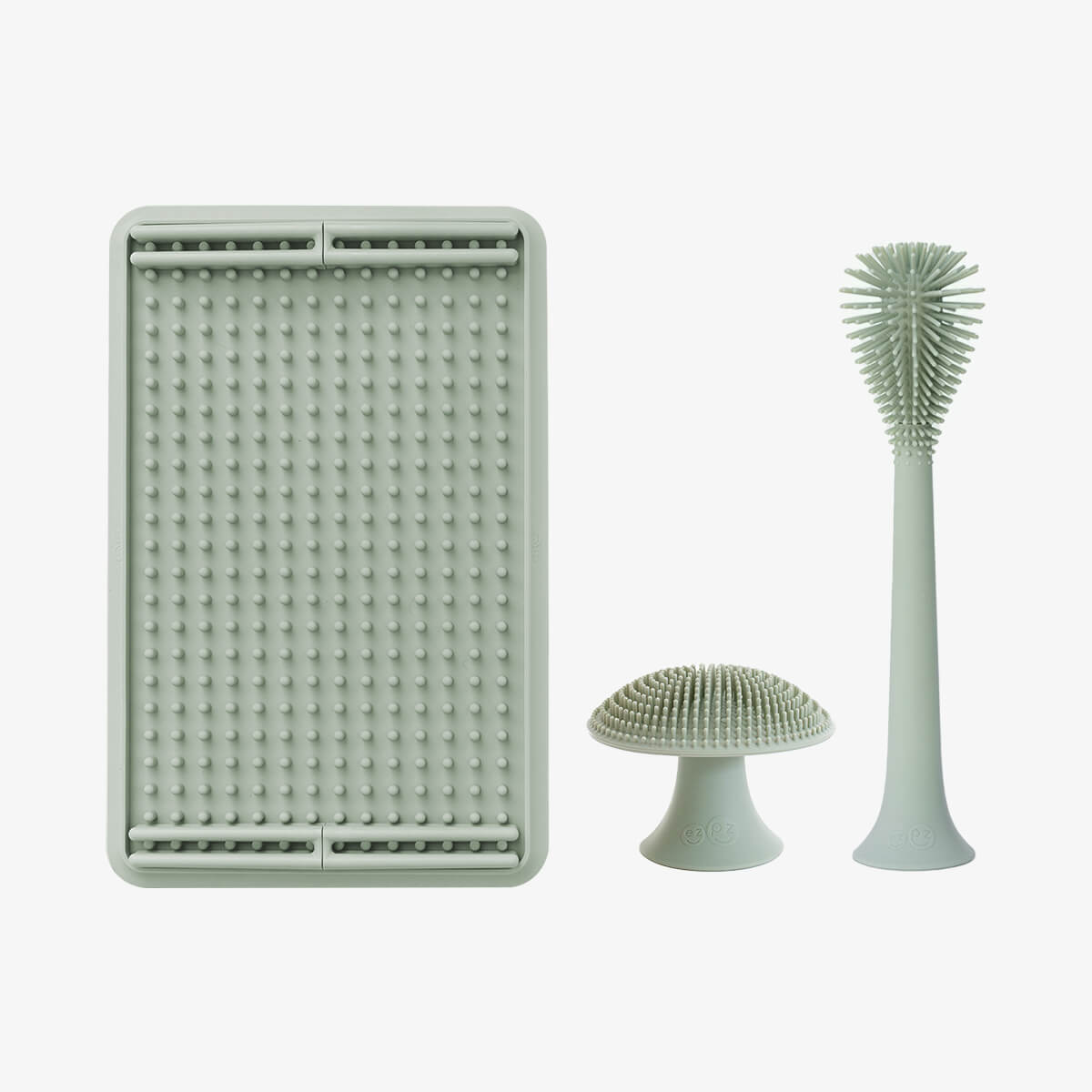 Cleaning Bundle in Sage by ezpz | Silicone Sponge, Bottle Brush & Drying Rack #color_sage