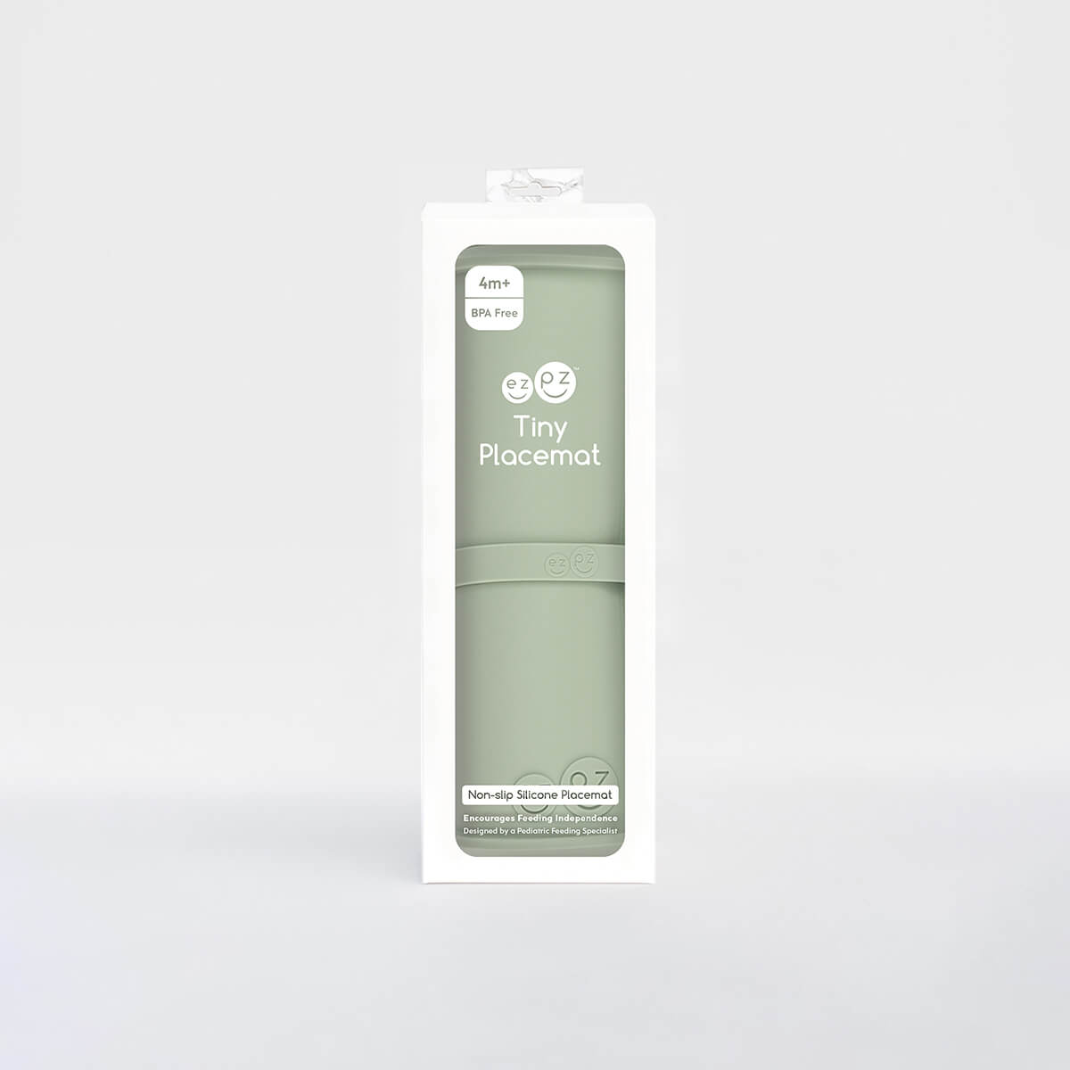 The Tiny Placemat in Sage is a non-slip, silicone placemat that fits on most highchair trays