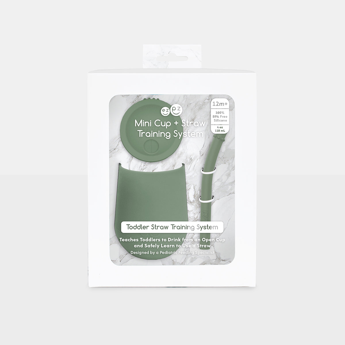 The Mini Cup + Straw in Olive by ezpz / Silicone Drinking Cup and Straw Training System for Toddlers