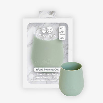 The Tiny Cup in Sage Green by ezpz / Open-Top, Silicone Drinking Cup for Babies to Learn to Drink 