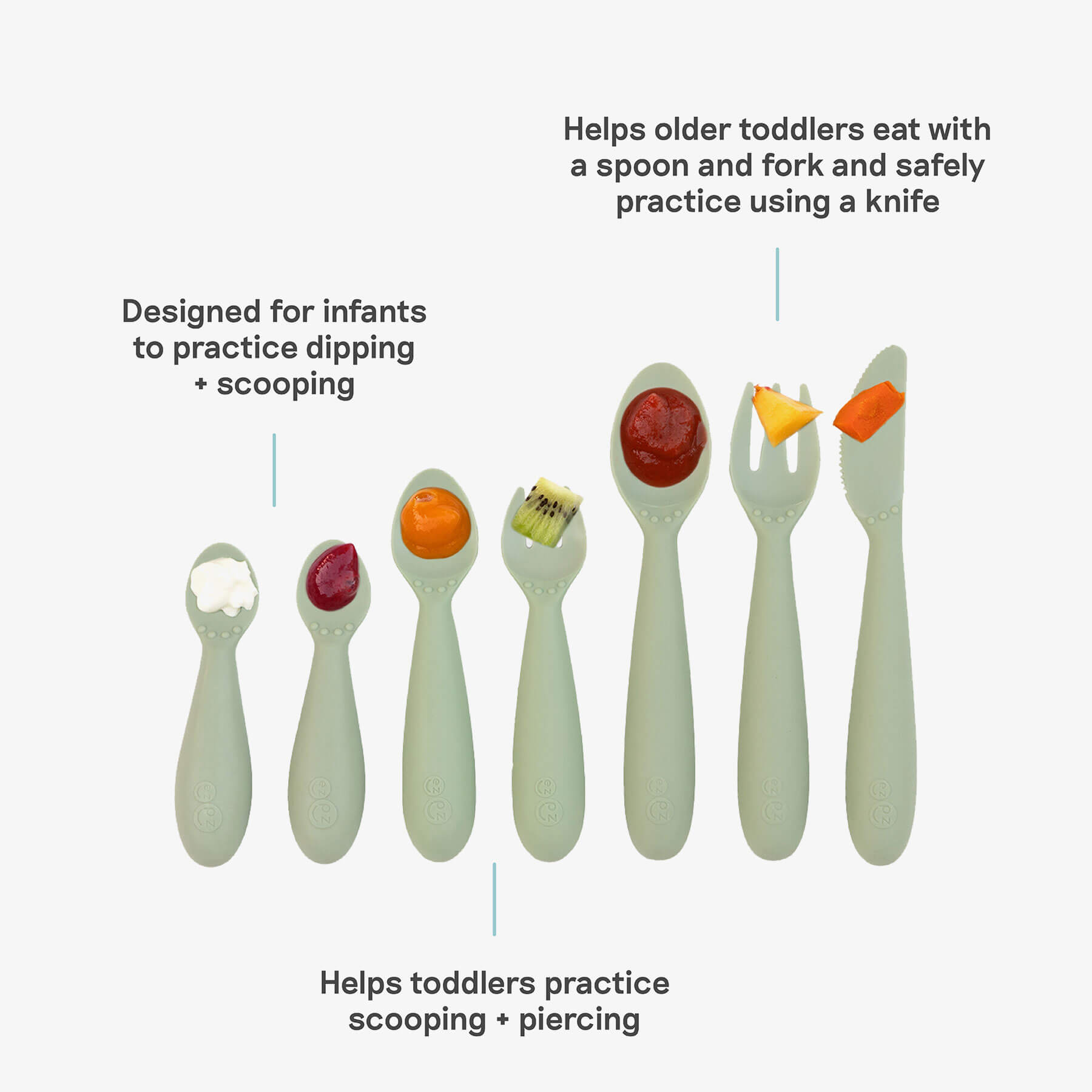 ezpz Developmental Utensil Set in Sage 