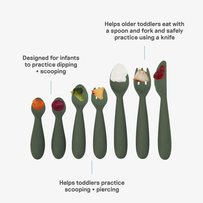 ezpz Developmental Utensil Set in Olive 