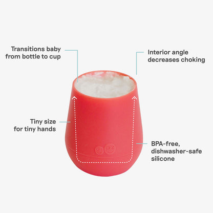 The Tiny Cup in Coral Pink by ezpz / Open-Top, Silicone Drinking Cup for Babies to Learn to Drink 