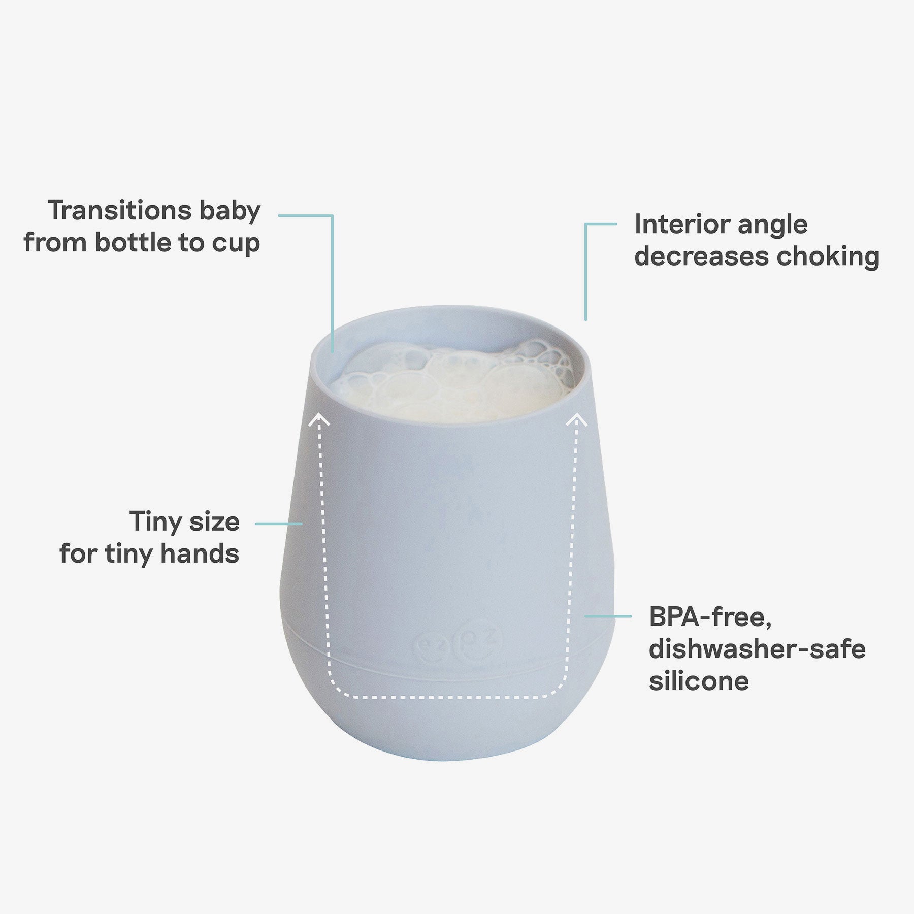 The Tiny Cup in Pewter Gray by ezpz / Open-Top, Silicone Drinking Cup for Babies to Learn to Drink 