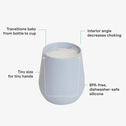 The Tiny Cup in Pewter Gray by ezpz / Open-Top, Silicone Drinking Cup for Babies to Learn to Drink 