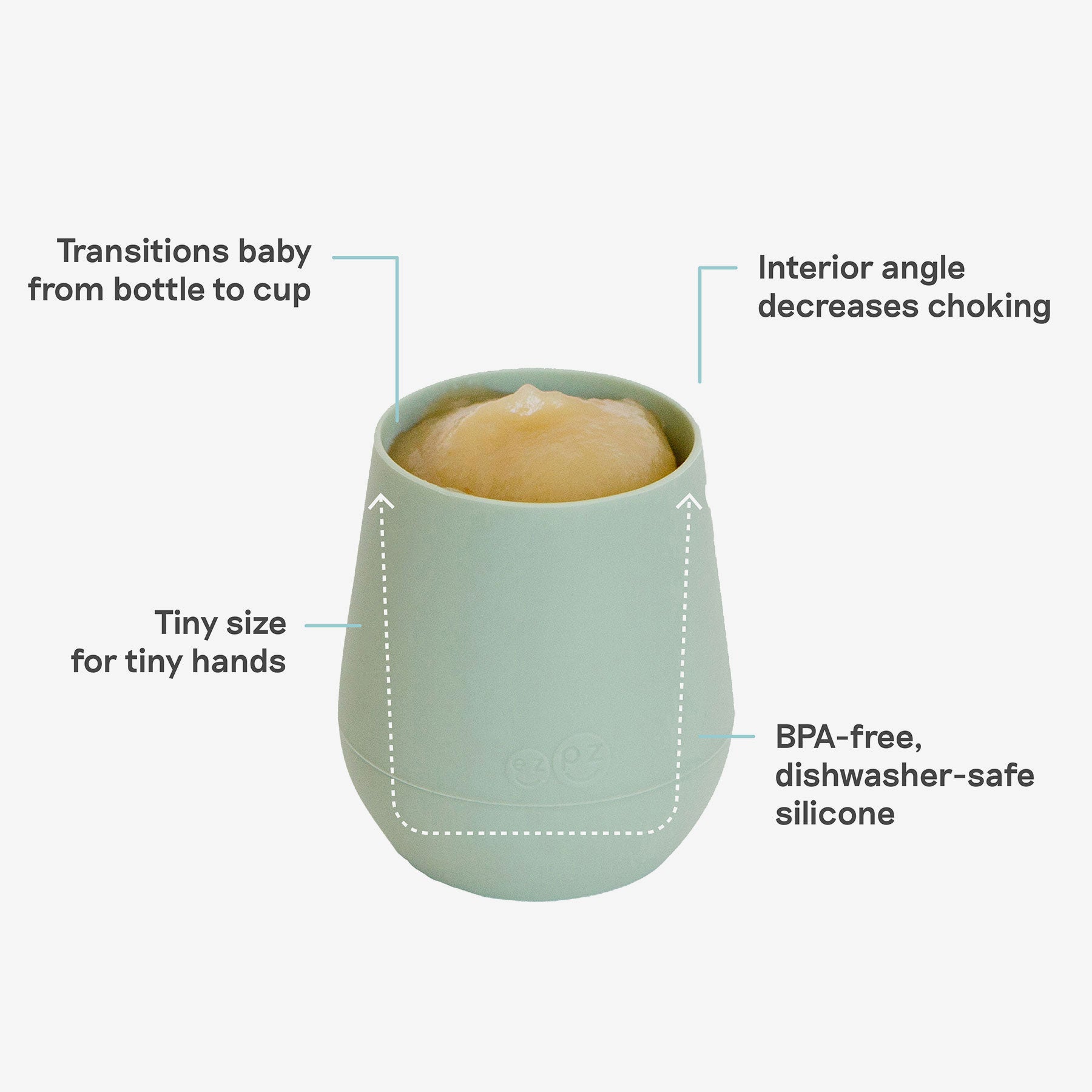 The Tiny Cup in Sage Green by ezpz / Open-Top, Silicone Drinking Cup for Babies to Learn to Drink 