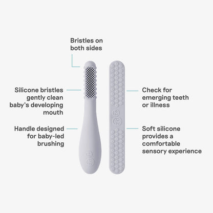 ezpz baby led toothbrush and sensory tongue depressor in pewter gray 