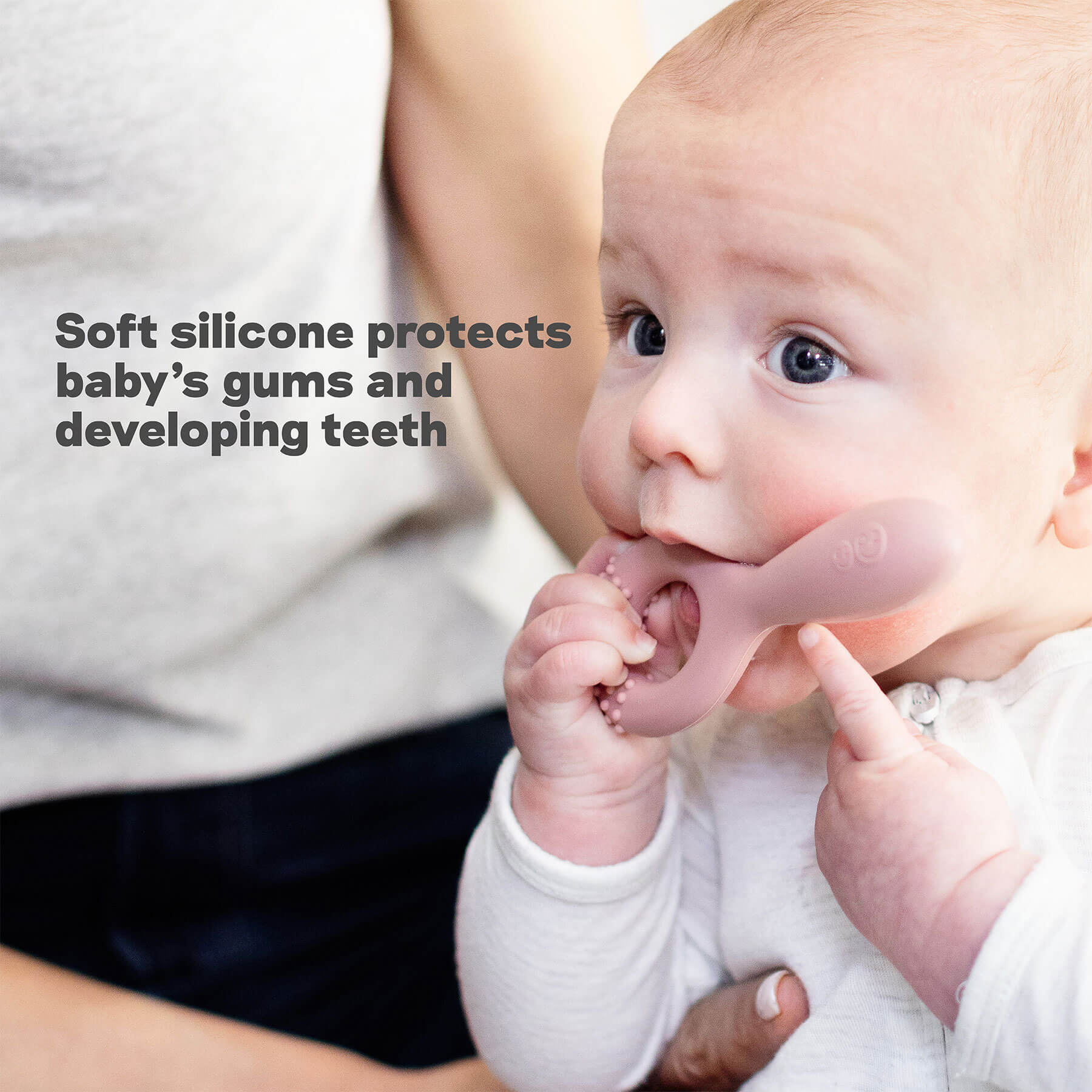 Oral Development Tools by ezpz are made of soft silicone that protects baby's gums and developing teeth